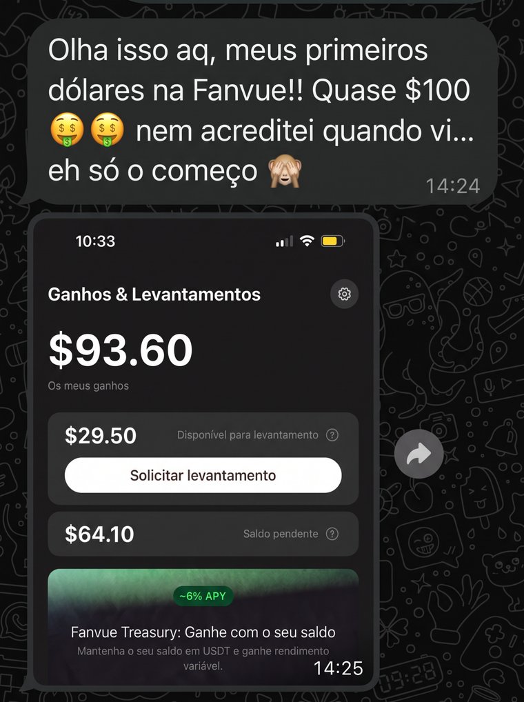 Aluna mostra os primeiros $93.60 na Fanvue